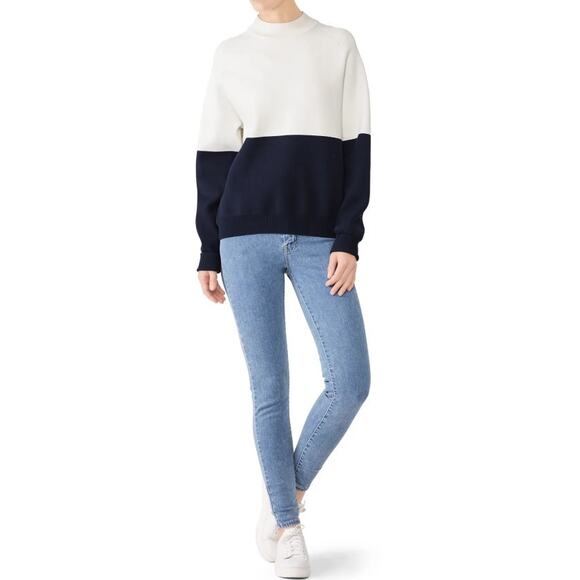 Tory Burch Sport Sweater Womens Size XS Rib Knit Colorblock Pullover White Blue - Picture 1 of 9